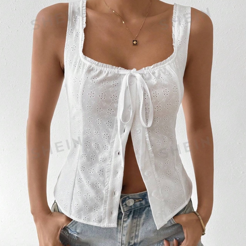 ⭐️(3/$12) Button Up Eyelet Embroidered Tank Top